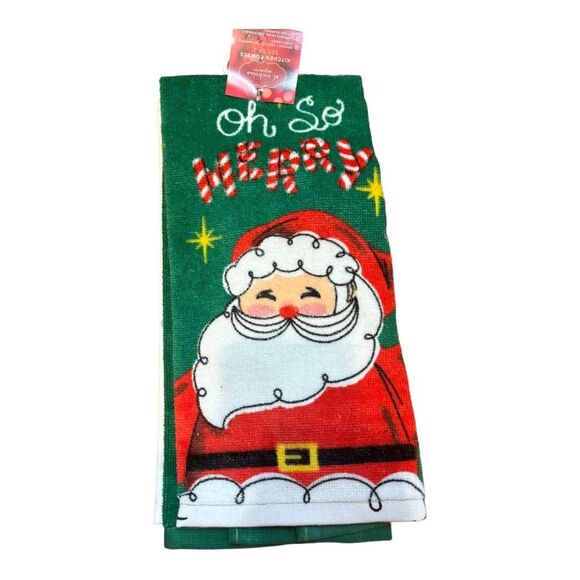 St Nicholas Square "Oh So MERRY" Kitchen Towel Set 15x26 Inches - Picture 2 of 5